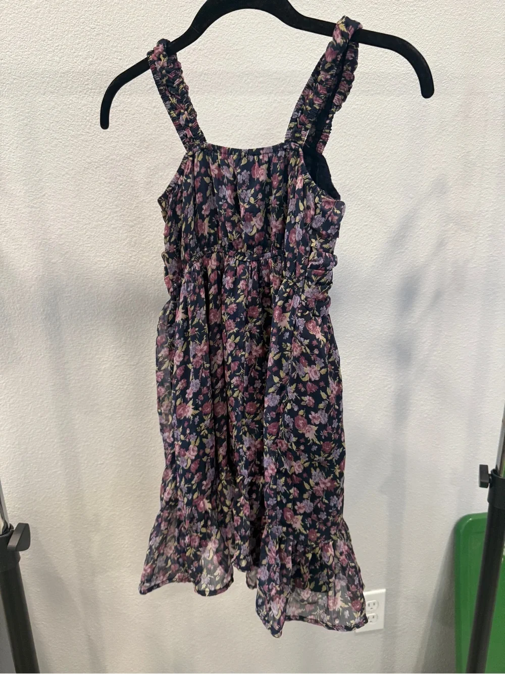 abercrombie kids Navy Floral Ruched Skater dress with Pink and Yellow Blooms 7/8